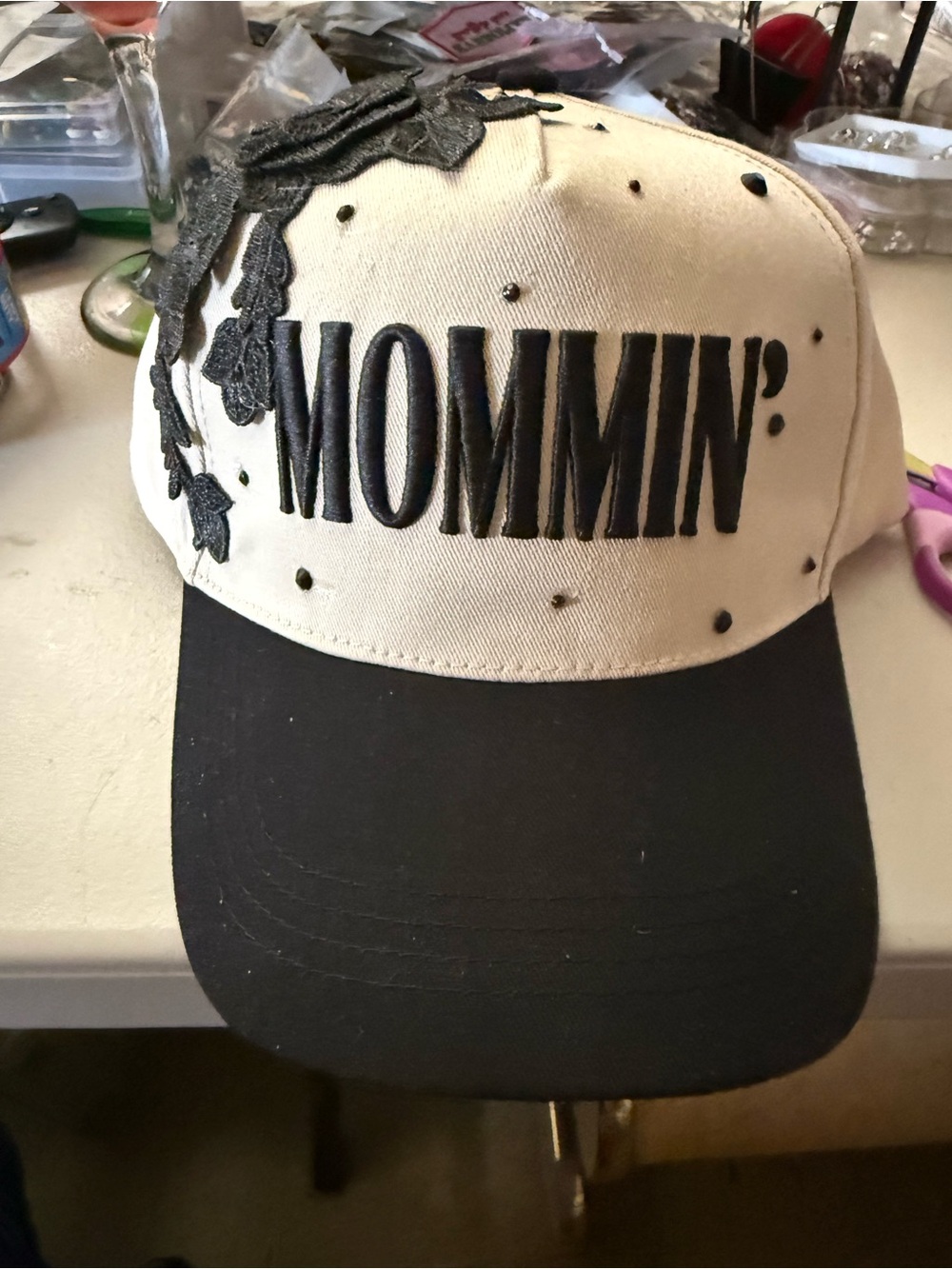 Mommin' Embroidered 2-Tone Baseball Cap -  w/adjustable strap in the back